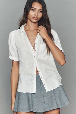 Aly 100% European Linen Puff-Sleeve Blouse