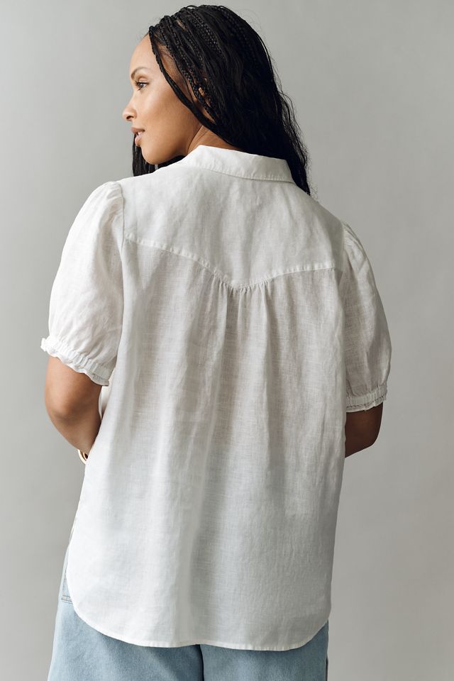 Aly 100% European Linen Puff-Sleeve Blouse #9