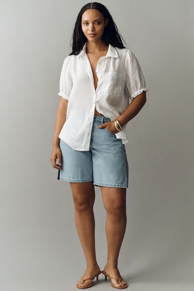 Aly 100% European Linen Puff-Sleeve Blouse | Anthropologie