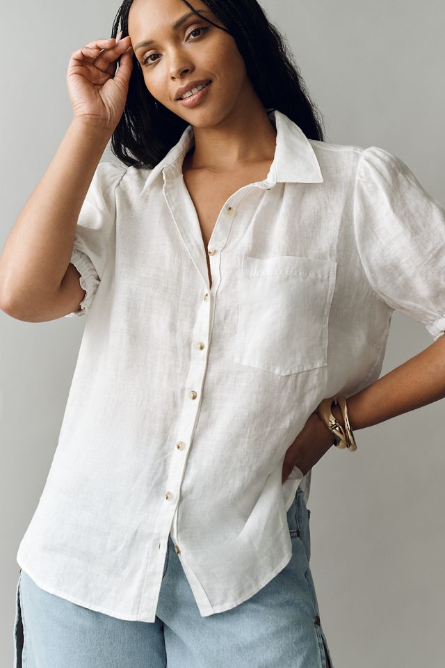 Aly 100% European Linen Puff-Sleeve Blouse | Anthropologie
