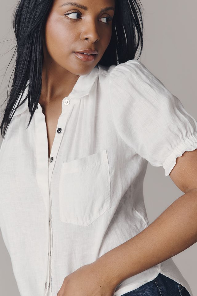Aly 100% European Linen Puff-Sleeve Blouse | Anthropologie