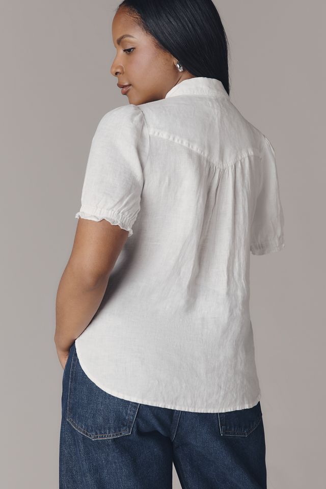 Aly 100% European Linen Puff-Sleeve Blouse #7