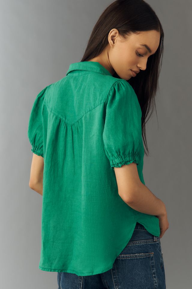 Aly 100% European Linen Puff-Sleeve Blouse #1