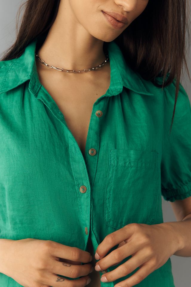 Aly 100% European Linen Puff-Sleeve Blouse #3