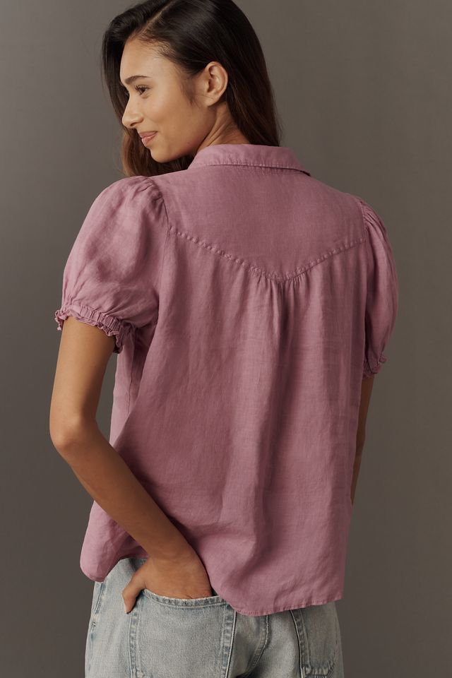 Aly 100% European Linen Puff-Sleeve Blouse #2