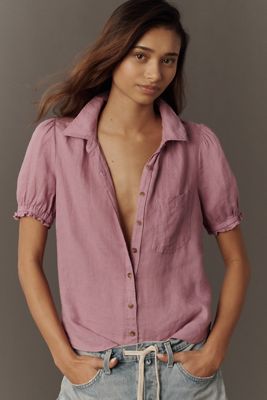 Pilcro Aly 100% Linen Puff-Sleeve Blouse