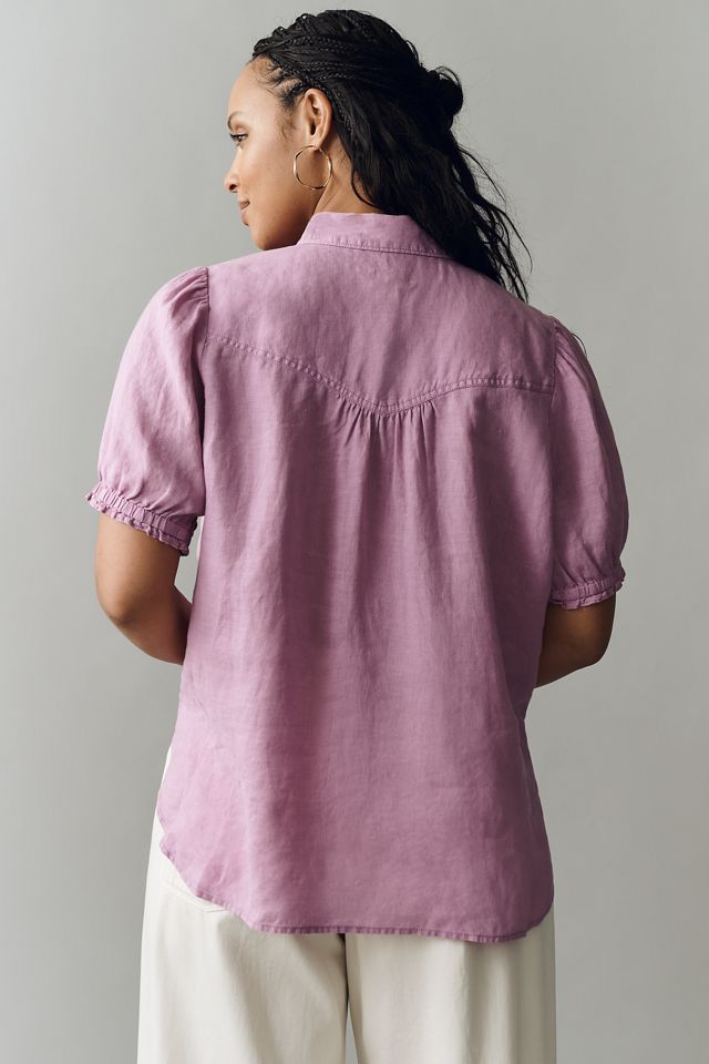 Aly 100% European Linen Puff-Sleeve Blouse #5