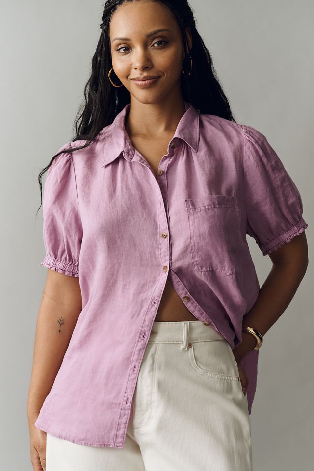 Aly 100% European Linen Puff-Sleeve Blouse #4