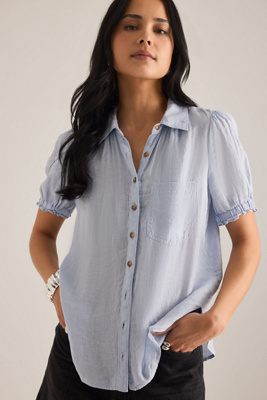 Aly 100% European Linen Puff-Sleeve Blouse