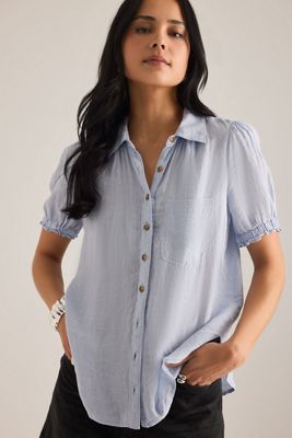 Aly 100% Europäische Leinen-Puffärmel-Bluse
