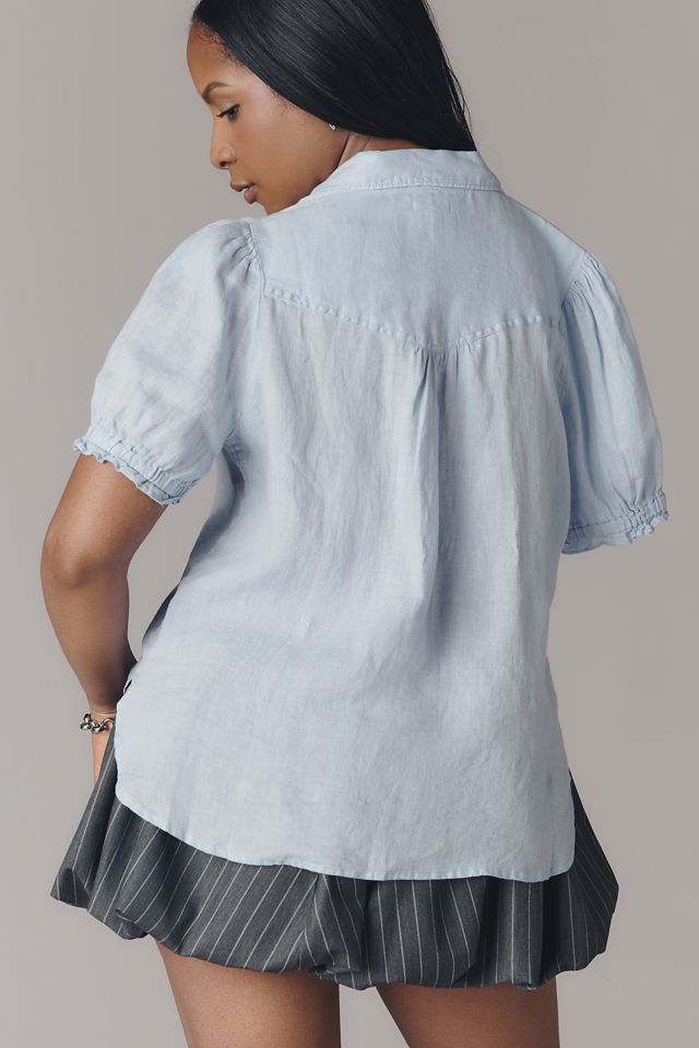 Pilcro Aly 100% Linen Puff-Sleeve Blouse #6