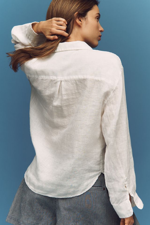 Shrunken Bennet 100% European Linen Embroidered Placket Buttondown ...