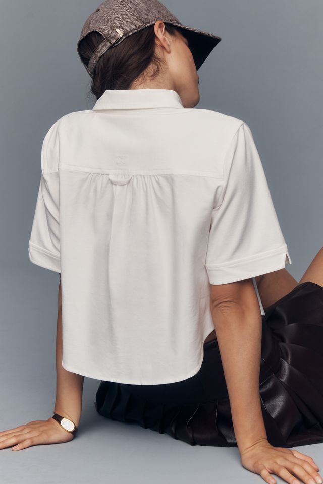 Maeve Merritt Short-Sleeve Cropped Buttondown Shirt #2