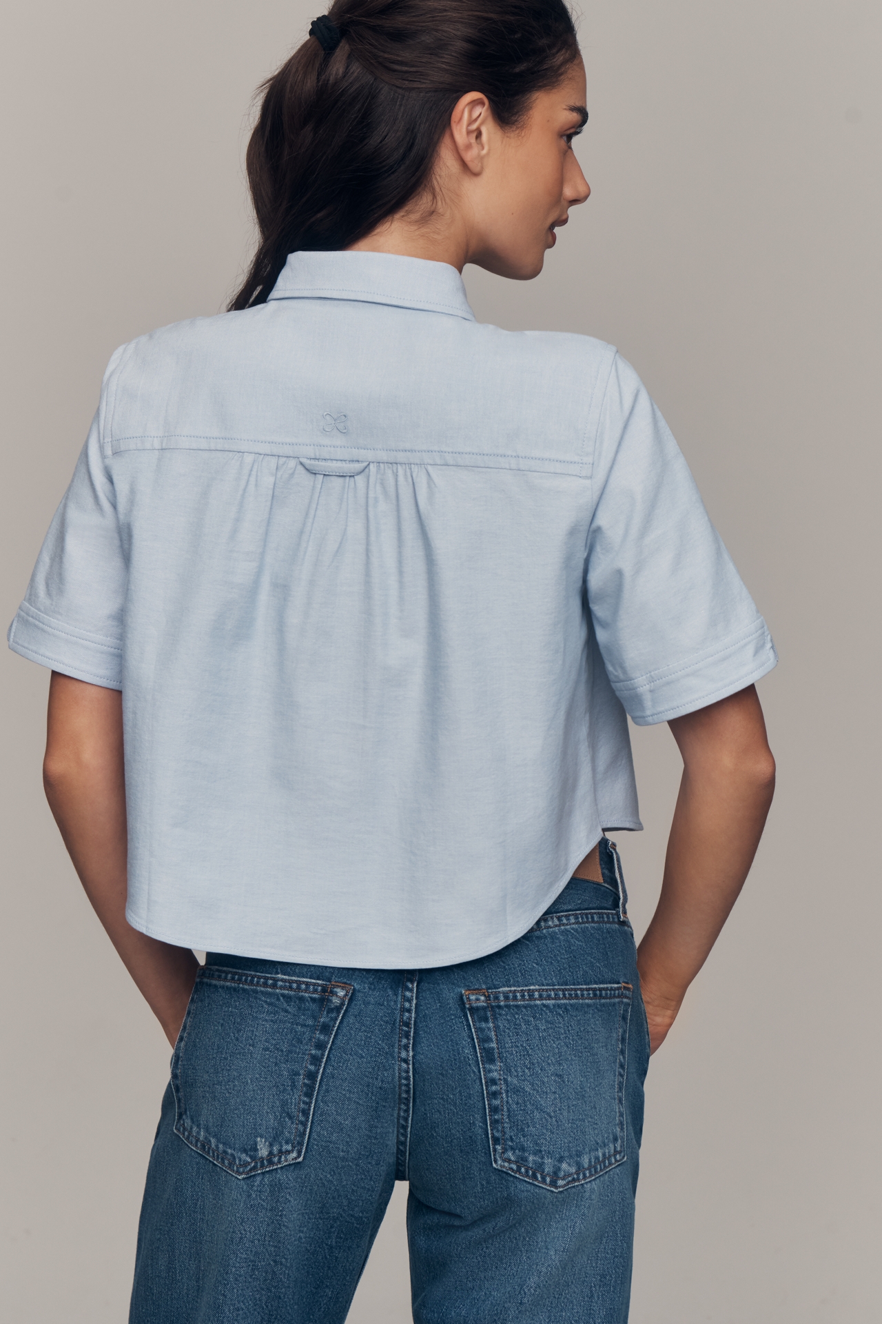 Maeve Short-Sleeve Cropped Buttondown Top