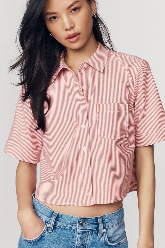 Maeve Merritt Short-Sleeve Cropped Buttondown Shirt #3
