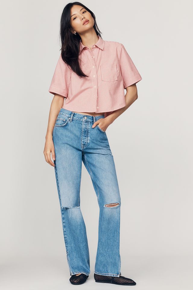 Maeve Merritt Short-Sleeve Cropped Buttondown Shirt #4