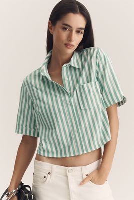 Merritt Short-Sleeve Cropped Buttondown Shirt by Maeve