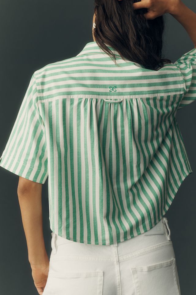 Merritt Short-Sleeve Cropped Buttondown Shirt by Maeve #2