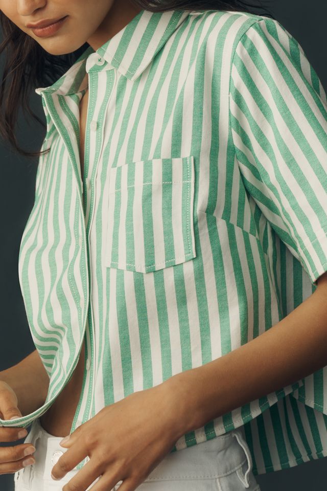 Merritt Short-Sleeve Cropped Buttondown Shirt by Maeve #3