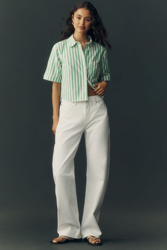 Merritt Short-Sleeve Cropped Buttondown Shirt by Maeve #4
