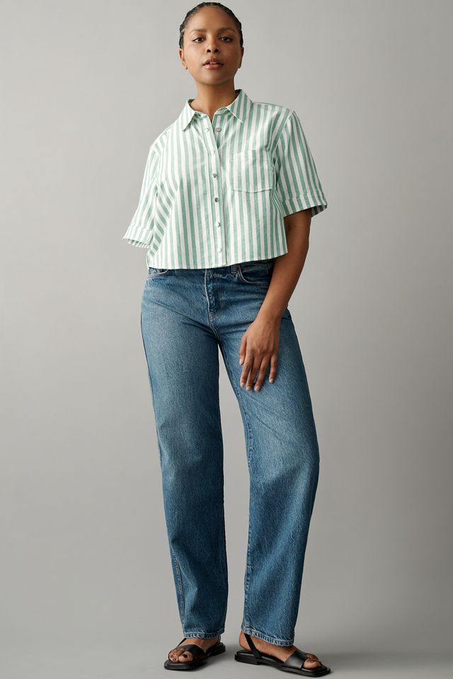 Merritt Short-Sleeve Cropped Buttondown Shirt by Maeve #7