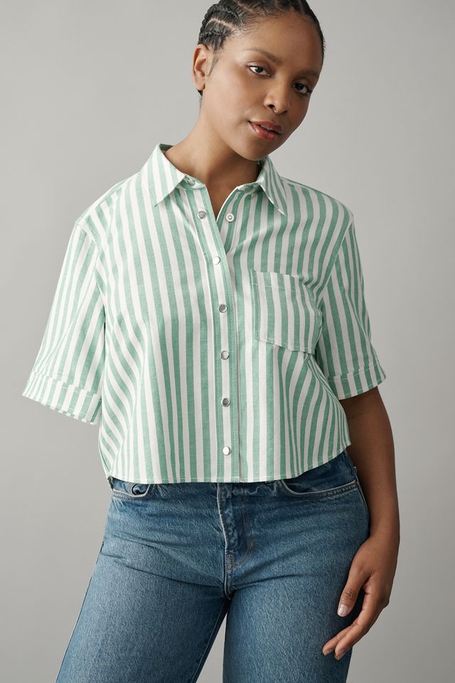 Merritt Short-Sleeve Cropped Buttondown Shirt by Maeve #6