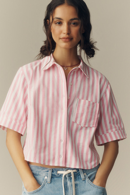 Merritt Short-Sleeve Cropped Buttondown Shirt by Maeve