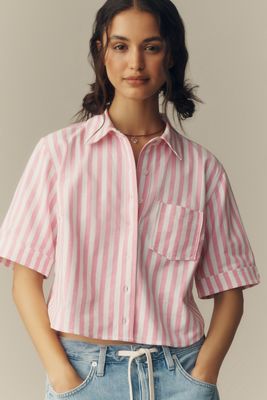 Maeve Short-Sleeve Cropped Buttondown Top