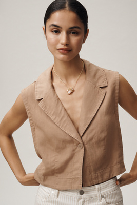 Linen Blend Buttonfront Vest Top
