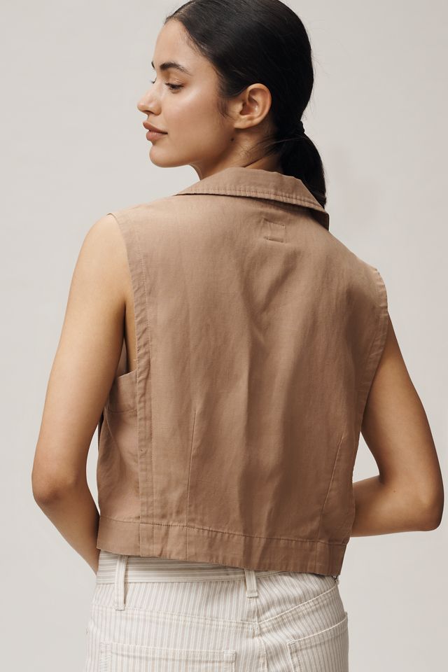 Maeve Linen Blend Buttonfront Vest  #1