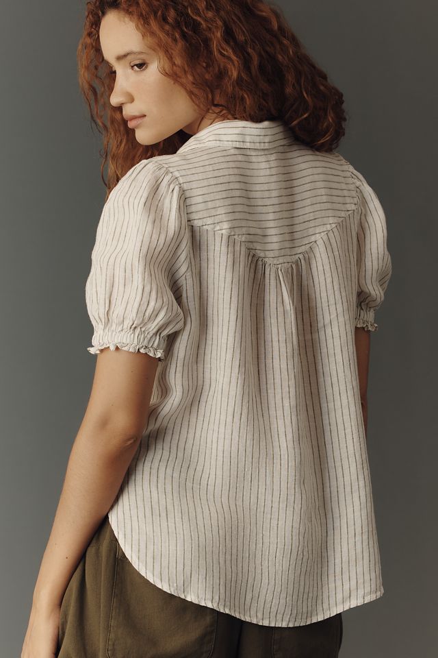 Aly 100% European Linen Puff-Sleeve Blouse #2