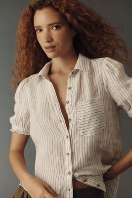 Aly 100% European Linen Puff-Sleeve Blouse