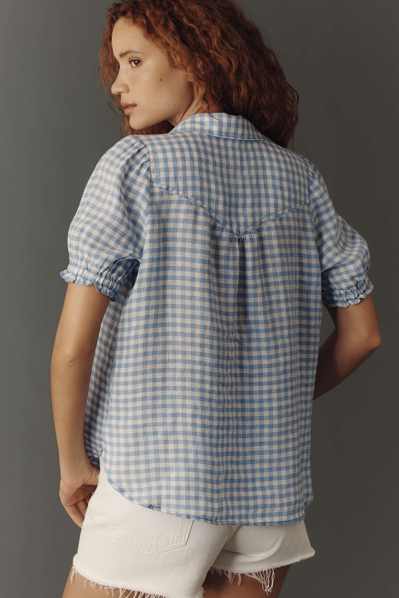 Aly 100% European Linen Puff-Sleeve Blouse