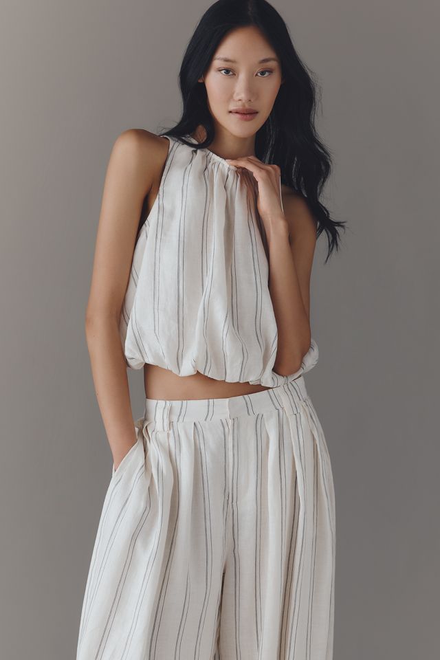 100% European Linen Sleeveless Bubble Tank #1