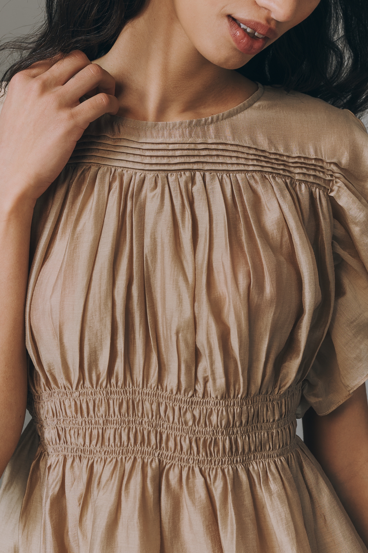 By Anthropologie Sheer Smocked Short-Sleeve Blouse