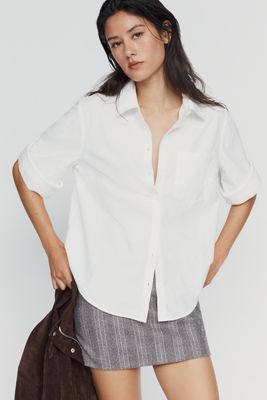 Maeve Larissa Cotton Stretch Button-Cuff Shirt
