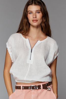 100% European Linen Zip Front Blouse