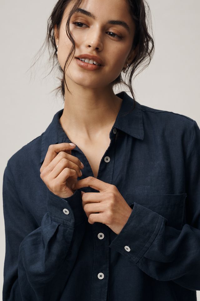 Camicia Classica con Bottoni Kate in Lino Europeo #1