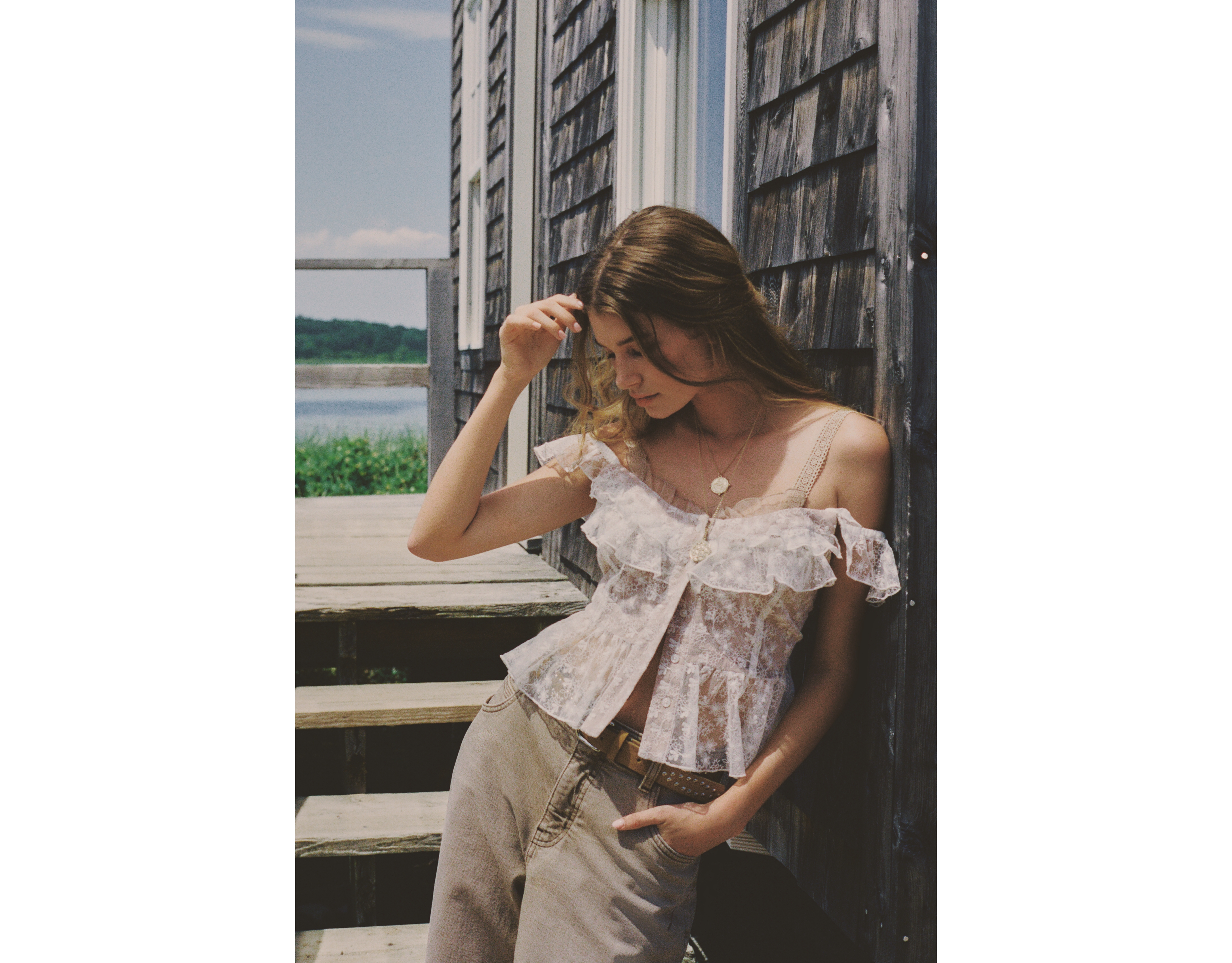 By Anthropologie Cropped Lace Ruffle Tank