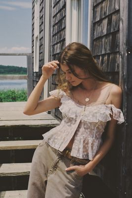 By Anthropologie Cropped Lace Ruffle Tank