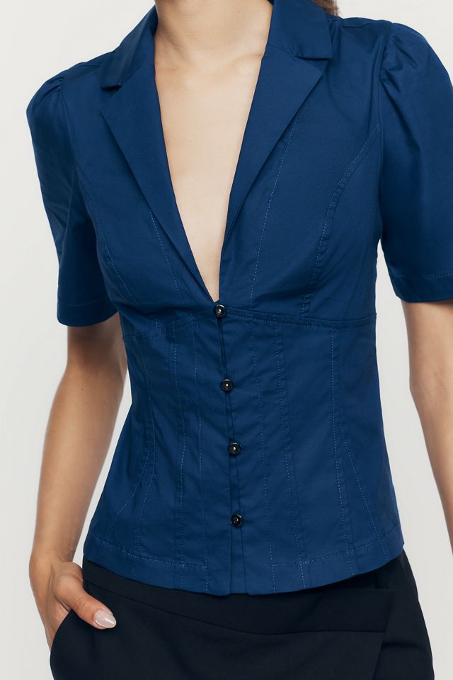 Maeve Short-Sleeve Blazer Top #3