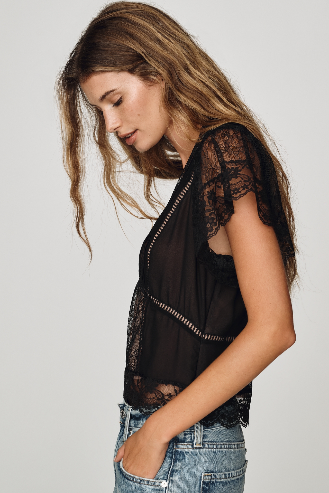 By Anthropologie Mixed Lace Top