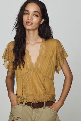 By Anthropologie Mixed Lace Top