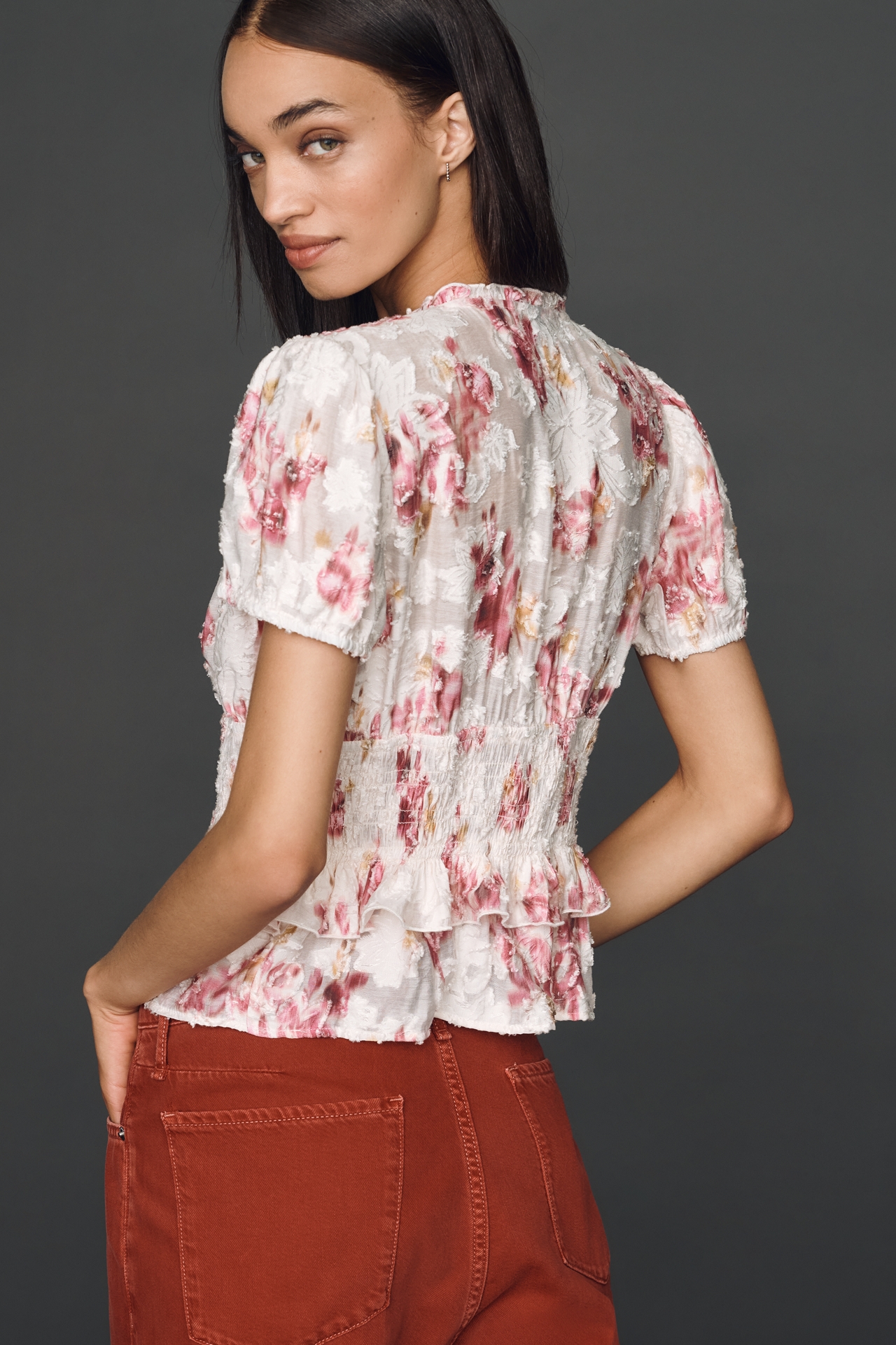 By Anthropologie Smocked Ruffle Blouse