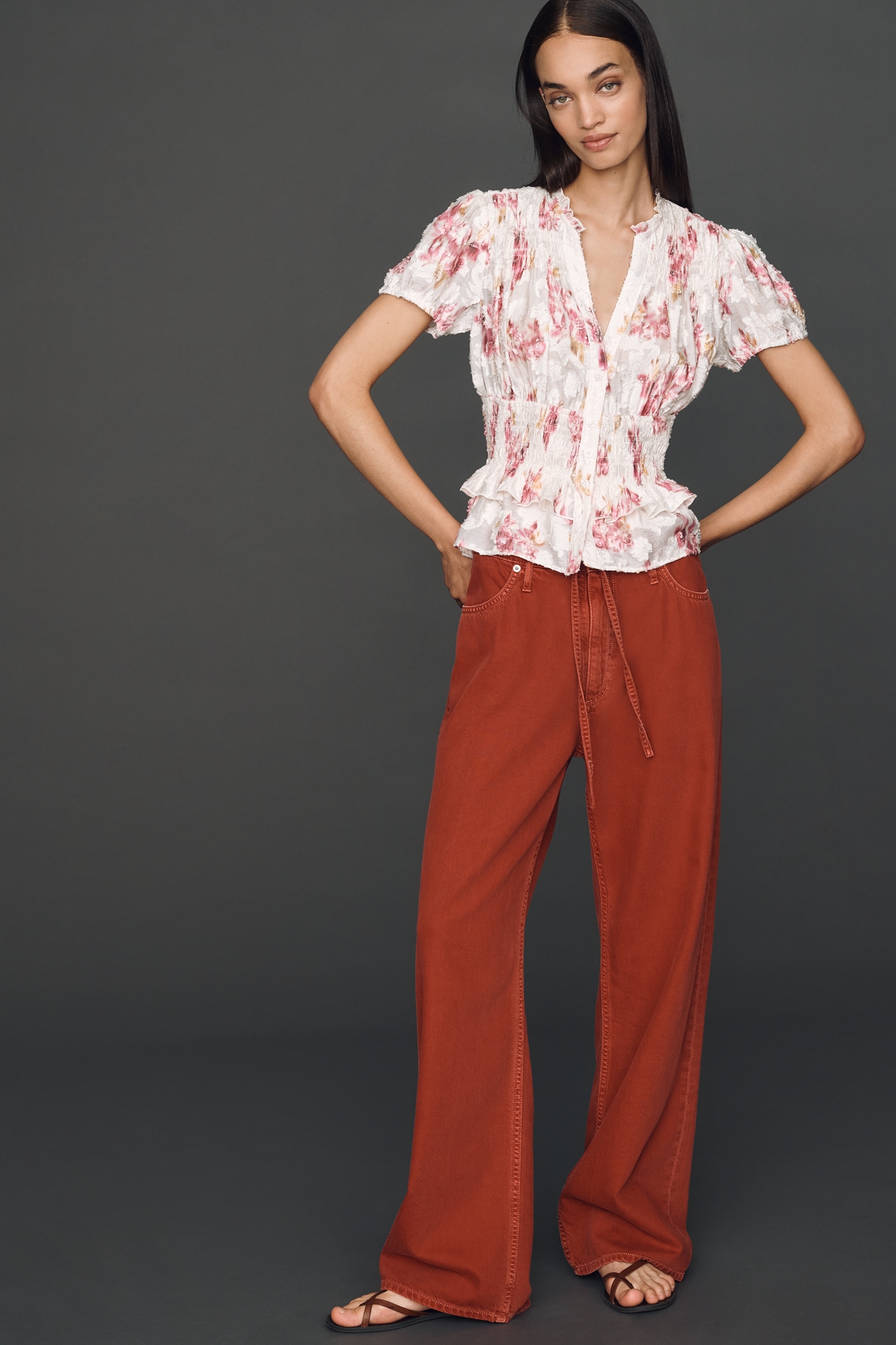By Anthropologie Smocked Ruffle Blouse
