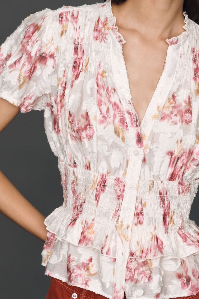 By Anthropologie Smocked Ruffle Blouse #3