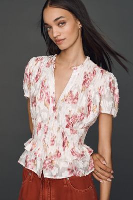 By Anthropologie Smocked Ruffle Blouse