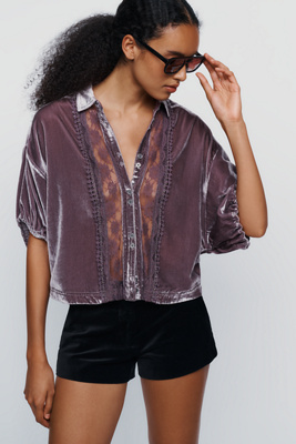 Pilcro Quincy Velvet Lace Blouse by Anthropologie