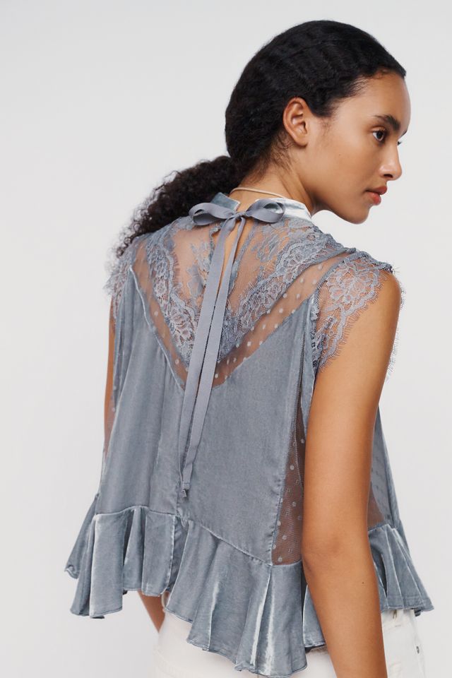 By Anthropologie Harmony Velvet Lace Peplum Blouse #1