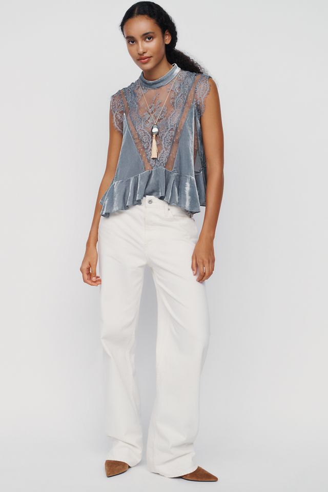 By Anthropologie Harmony Velvet Lace Peplum Blouse #3